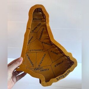 Vintage Barbados Wooden Tray 1965 Hand Carved Island Map